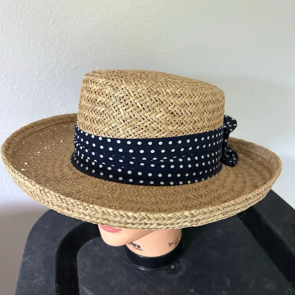 Firethorn Summer Rules Wide Brim Straw Sun Hat with Polka Dot Bow resortwear